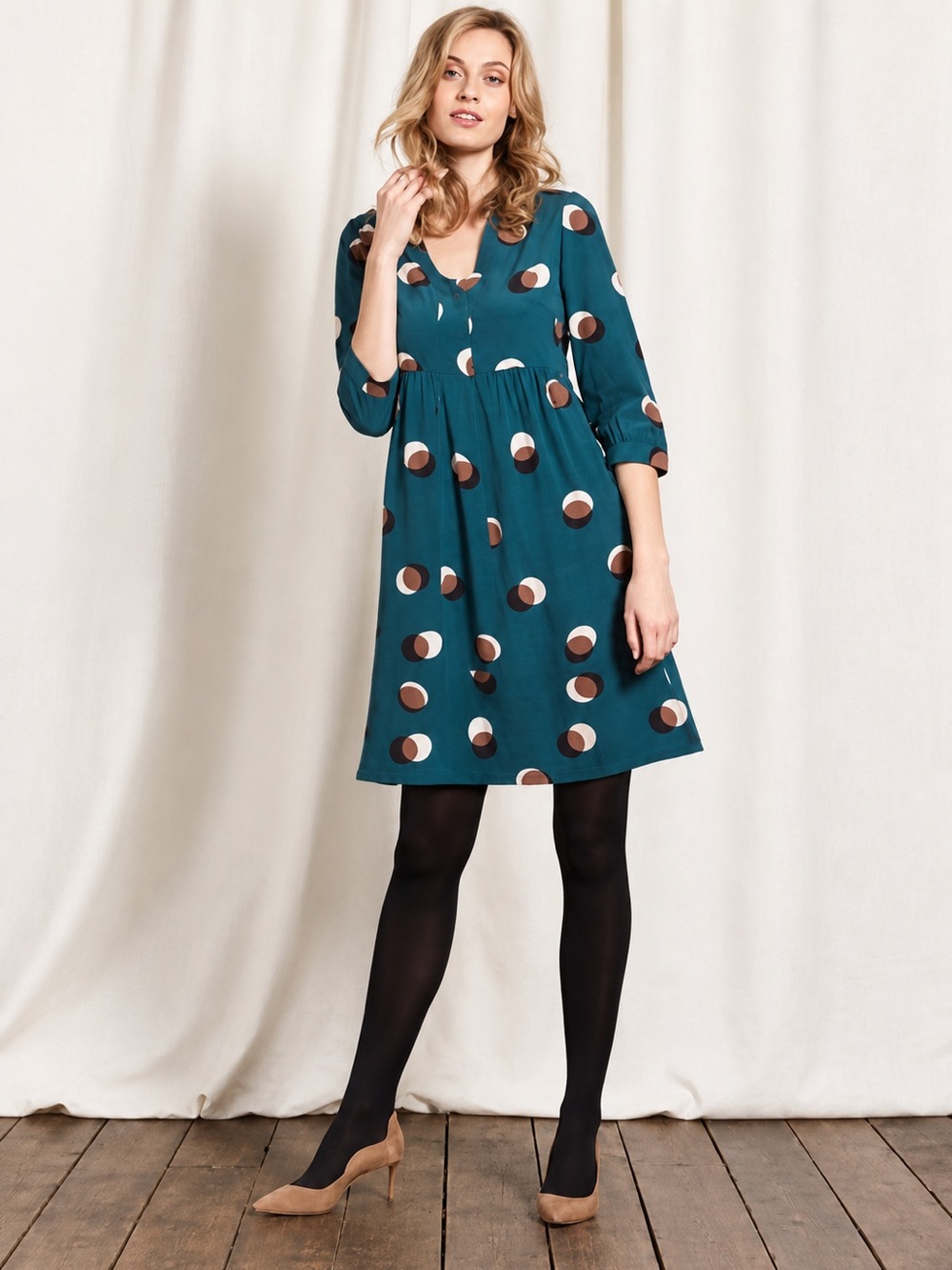 BODEN Exliose Mollie Green Polka Dot Tunic Dress Casual British Style Size 2